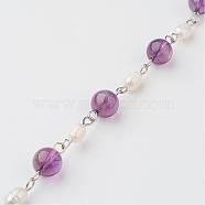 Handmade Chains for Necklaces Bracelets Making, with Amethyst, Grade A Natural Freshwater Pearl and 304 Stainless Steel Eye Pin, Unwelded, 39.37 inch(1m)(AJEW-JB00261-03)