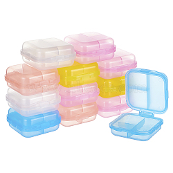 Polypropylene(PP) 6 Grid Pill Box, with Hinged Lids, Square, Mixed Color, 7.3x6.7x3.2cm, Inner Size: 2.7x2.7cm and 2.7x5.7cm, 12pcs/set(CON-FH0001-15)