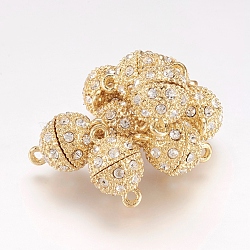 Alloy Rhinestone Magnetic Clasps with Loops, Oval, Golden, 19.5x12mm, Hole: 1.5mm(X-RB-H116-3-G-1)