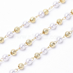 Handmade Acrylic Beaded Chains, with Spool, with Brass Findings, Long-Lasting Plated, Soldered, Golden, 3mm, about 32.8 Feet(10m)/roll(KK-I651-02G)