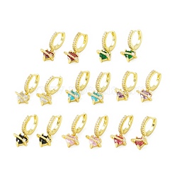Cubic Zirconia Heart Dangle Hoop Earrings, Real 18K Gold Plated Brass Drop Earrings, Lead Free & Cadmium Free, Mixed Color, 21mm, Pin: 0.8mm(EJEW-H086-02G)