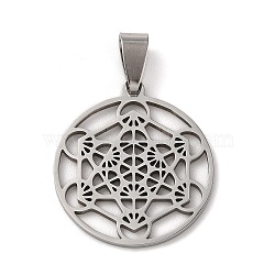 201 Stainless Steel Pendants, Hollow, Geometry Metatron Cube Charm, Stainless Steel Color, 28x25x1.5mm, Hole: 9x4.5mm(X-STAS-E200-06P)