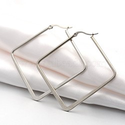304 Stainless Steel Angular Hoop Earrings, Hypoallergenic Earrings, Rhombus, Stainless Steel Color, 57x59x2mm, Pin: 1x0.5mm(X-EJEW-P066-02C)