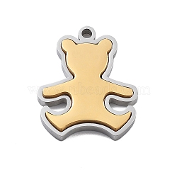 304 Stainless Steel Pendants, Bear, PVD Vacuum Plating, Real Gold Plated & Stainless Steel Color, 20.5x17x2.5mm, Hole: 1.6mm(STAS-R155-55G)