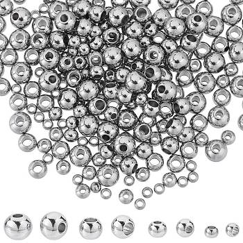 320Pcs 4 Styles 304 Stainless Steel Spacer Beads, Round, Stainless Steel Color, 3~6x2~5mm, Hole: 1.5~2.5mm, 80pcs/style
