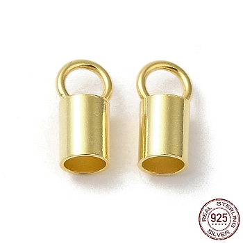 925 Sterling Silver Cord Ends, End Caps, Column, Golden, 7x3.5x3mm, Hole: 2.3mm, Inner Diameter: 2.5mm