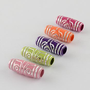Plating Acrylic Beads, Metal Enlaced, Barrel, Mixed Color, 27x11mm, Hole: 6mm, about 330pcs/500g
