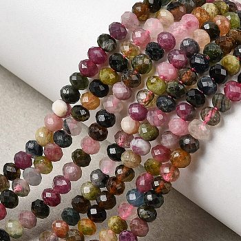Natural Tourmaline Beads Strands, Faceted, Rondelle, 4x3mm, Hole: 0.5mm, about 126pcs/strand, 14.96''(38cm)