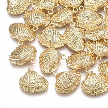 Brass Charms, Shell, Real 18K Gold Plated, 13.5x14.5x5mm, Hole: 1.4mm