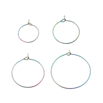 24Pcs 4 Size Ion Plating(IP) 316L Surgical Stainless Steel Hoop Earring Findings, Wine Glass Charms Findings, Rainbow Color, 20~21 Gauge, 16~30x0.7~0.8mm, 24pcs/box
