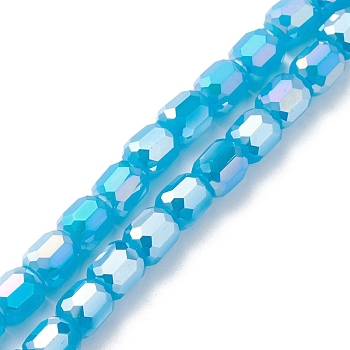 Imitation Jade Glass Beads Strands, Faceted, Barrel, Blue, 9x8mm, Hole: 1.2mm, about 80pcs/strand, 27.64''(70.2cm)