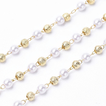 Handmade Acrylic Beaded Chains, with Spool, with Brass Findings, Long-Lasting Plated, Soldered, Golden, 3mm, about 32.8 Feet(10m)/roll