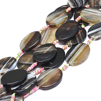 Natural Banded Agate/Striped Agate Beads Strands, Dyed & Heated, Twisted & Oval, Black, 34~36x24~26x5~7mm, Hole: 1.8mm, about 9pcs/Strand, 16.93 inch(43cm)