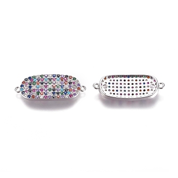 Brass Micro Pave Cubic Zirconia Links connectors, Rectangle, Colorful, Platinum, 10.5x27x3mm, Hole: 1.2mm