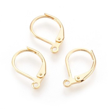 304 Stainless Steel Leverback Earrings Findings, with Loop, Golden, 16x10x2mm, Hole: 1.4mm, Pin: 0.6x1mm