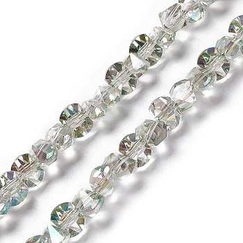 Transparent Electroplate Glass Beads Strands, Full Rainbow Plated, Faceted, Bowknot, Light Green, 6x8x7.5mm, Hole: 1.5mm, about 93~97pcs/strand, 20.87~21.26 inch(53~54cm)