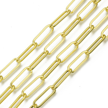 Unwelded Iron Paperclip Chains, Drawn Elongated Cable Chains, with Spool, Flat Oval, Golden, 22x7x1.4mm, about 32.8 Feet(10m)/roll