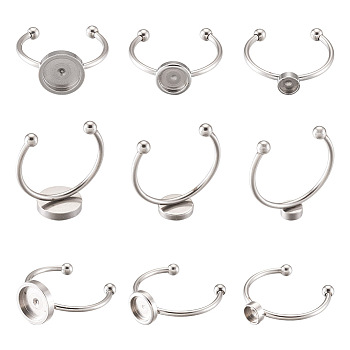9Pcs 3 Styles 304 Stainless Steel Cuff Pad Ring Settings, Laser Cut, Flat Round, Stainless Steel Color, 3pcs/style
