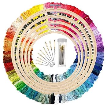 DIY Cross Stitch Counted Kits, including Threads, Bamboo Embroidery Hoop, Blunt Needle, Mixed Color, 106pcs/set