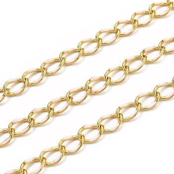 Brass Curb Chains, with Enamel, Spool, Long-Lasting Plated, Soldered, Golden, Bisque, Link: 10.3x7x1.25mm