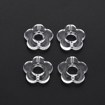 Transparent Acrylic Beads, Flower, Clear, 14.5x14.5x4mm, Hole: 1.5mm