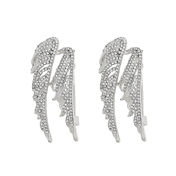 2PCS Crystal Rhinestone Wing Lapel Pin, Alloy Exquisite Brooch for Women, Platinum, 22x50x8.3mm, Pin: 0.7mm