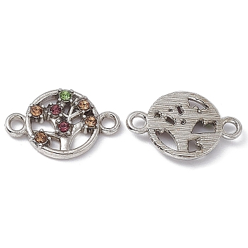 Alloy Connector Charms, Tree of Life Links, with Colorful Rhinestones, Platinum, 10.5x16x2mm, Hole: 1.6mm