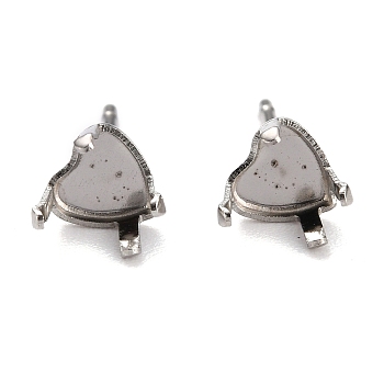Non-Tarnish 304 Stainless Steel Stud Earring Settings, Prong Earring Settings, Heart, Stainless Steel Color, 5x5mm, Inner Diameter: 4.2mm, Pin: 0.8mm