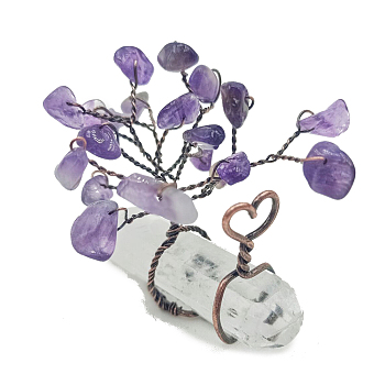 Natural Amethyst Chips Tree of Life Decorations, with Nuggets Gemstone Base and Copper Wire Feng Shui Energy Stone Gift for Women Men Meditation, 50x18x45mm