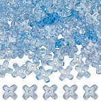180Pcs Transparent Spray Painted Glass Beads, with Glitter Powder, Clover, Light Sky Blue, 8x8x3mm, Hole: 0.9mm(GLAA-SC0002-46)