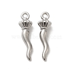 Non-Tarnish 304 Stainless Steel Pendants, Horn of Plenty/Italian Horn Cornicello Charms, Stainless Steel Color, 19.5x5x4.5mm, Hole: 1.2mm(STAS-I203-58P)