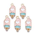 Rack Plating Alloy Enamel Pendants, Light Gold, Cadmium Free & Nickel Free & Lead Free, Ice Cream, Pink, 20.5x8.5x2mm, Hole: 1.6mm(X-PALLOY-N172-036B)