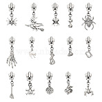 15Pcs Halloween Alloy Replacement Zipper Sliders, Mixed Shapes, with Alloy Pendants, Platinum, 40~61mm(HJEW-TAC0124)