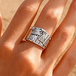 Alloy Cuff Open Rings, House with Tree, Antique Silver, 15mm, US Size 7 1/4(17.5mm)(RJEW-C157-03AS)