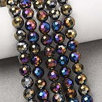 Electroplated Natural Agate Beads Strands, Round, Faceted, Rainbow Plated, 6~6.5mm, Hole: 0.8~1mm, about 63~65pcs/strand, 15''~15.24''(38.1~38.7cm)(G-B191-A07-6mm-04)