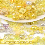 250G Opaque & Transparent Acrylic Beads, Mixed Shapes, Yellow, 7~36.5x7~43.5x4.5~36.5mm, Hole: 1.2~4.5mm, about 2 style/set(MACR-YW0003-90A)