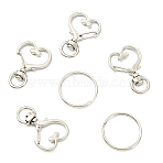 10Pcs Heart Shape Zinc Alloy Swivel Lobster Clasps, Swivel Snap Hook, with 10Pcs Iron Split Key Rings, Platinum, 34.5x23.5x6mm, Hole: 5x9mm(IFIN-YW0003-88P)