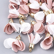 Cloth Pendants, with CCB Plastic, Two Tone, Flower, Golden, Pink, 24~27x15~25mm, Hole: 1.6mm(FIND-S300-07K)