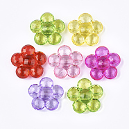 Transparent Acrylic Shank Buttons, Flower, Mixed Color, 36x36x14mm, Hole: 3mm(X-TACR-S133-131)