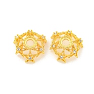 Rack Plating Brass Micro Pave Clear Cubic Zirconia Bead Caps, Long-Lasting Plated, Lead Free & Cadmium Free, Flower, Real 18K Gold Plated, 13.5x13.5x4mm, Hole: 3mm(KKB-L215-050G)