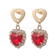 Glass Heart Dangle Stud Earrings, Golden 316 Stainless Steel Jewelry for Women, Red, 30mm, Pin: 0.7mm(EJEW-TA00215)