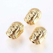 Alloy Beads, Real 18K Gold Plated, Buddha Head, Golden, 11x9x8mm, Hole: 1.5mm(PALLOY-F204-06G)