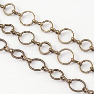 Brass Handmade Chains, Unwelded, Nickel Free, with Spool, Antique Bronze, 8~10x1mm, about 32.8 Feet(10m)/roll(CHR024-CK142-AB-NF)