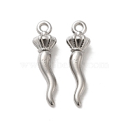 304 Stainless Steel Pendants, Horn of Plenty/Italian Horn Cornicello Charms, Stainless Steel Color, 19.5x5x4.5mm, Hole: 1.2mm(STAS-I203-58P)