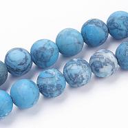 Dyed Natural Map Stone/Picasso Stone/Picasso Jasper Beads Strands, Frosted, Round, 8~8.5mm, Hole: 1mm, about 46pcs/strand, 14.9 inch~15.3 inch(38~39cm)(G-F520-52-8mm)