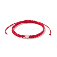 Nylon Thread Braided Bead Adjustable Bracelets, with Alloy Enamel Heart, for Women, Red, Inner Diameter: 2-3/8~4-1/8 inch(6.1~10.6cm)(BJEW-JB09769-01)