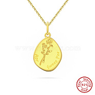 Birth Flower Style 925 Sterling Silver Pendant Necklaces, Real 14K Gold Plated, 17.91 inch(45.5cm)(STER-M116-05B-G)