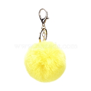 Pom Pom Ball Keychain, with Alloy Lobster Claw Clasps and Iron Key Ring, for Bag Decoration,  Keychain Gift and Phone Backpack , Light Gold, Yellow, 138mm(KEYC-WH0016-13E)