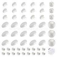 60Pcs 2 Size 304 Stainless Steel Stud Earring Findings, Filigree Earring Settings, Flat Round, with 60Pcs Ear Nuts, Stainless Steel Color, 16~25mm, Hole: 1.2mm, Pin: 0.7mm, 30Pcs/size(STAS-UN0052-43)