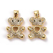 Brass Micro Pave Cubic Zirconia Pendants, Real 18K Gold Plated, Lead Free & Cadmium Free, Bear with Hollow Heart, Clear, 19.5x14.5x4mm, Hole: 4x3.5mm(KK-K258-40G-RS)